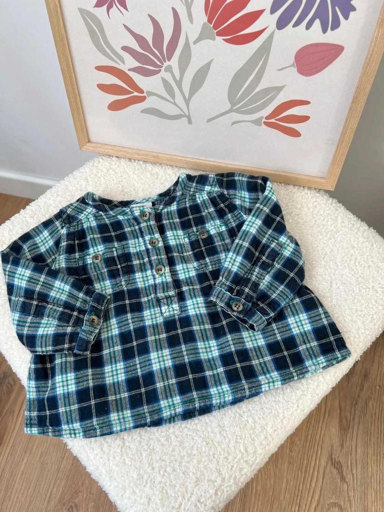 Chemise à carreaux col mao - Petit Bateau 6 mois - 100% coton Garçon