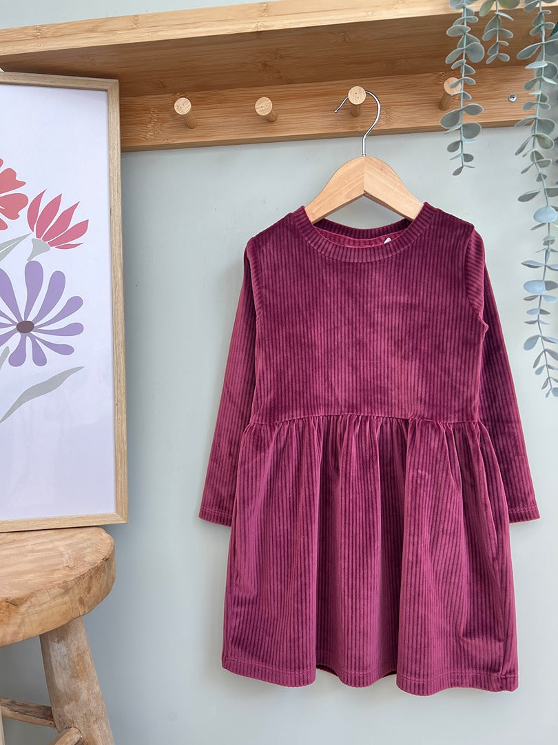 Robe fille Name It 3 ans velours côtelé bordeaux hiver manches longues