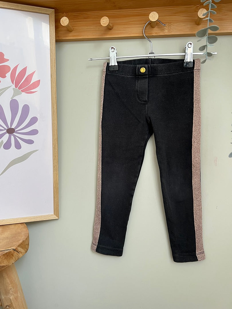 Pantalon legging fille Petit Bateau 3 ans noir bandes paillettes