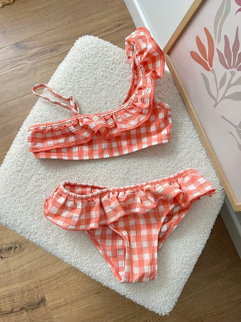 Maillot de bain 2 pièces Kiabi 5 ans Vichy orange fille été
