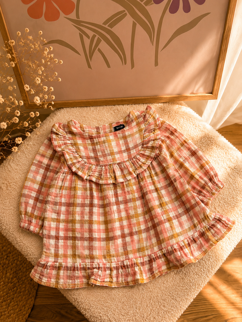 Robe fille Kiabi 1 mois rose vichy mi-saison manches longues