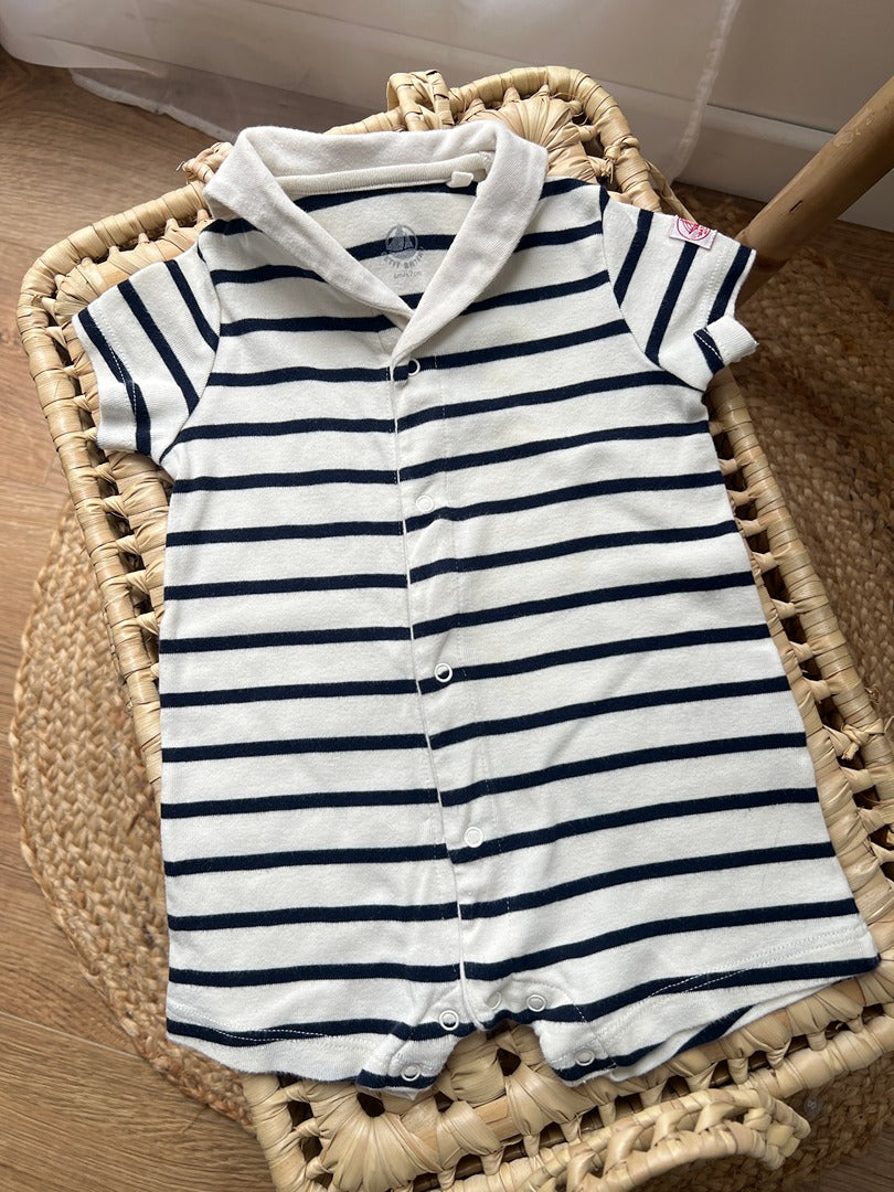 Barboteuse Petit Bateau marinière 6 mois mixte été manches courtes fille ou garçon