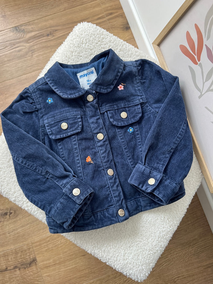 Veste Mayoral fille 18 mois velours marine fleurs mi-saison