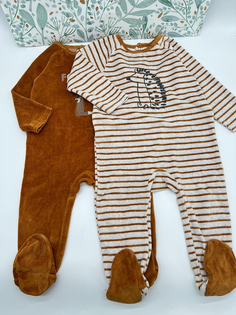Lot 2 pyjamas 1 pièce en velours mixte Orchestra - 2 ans - Moutarde camel - Fille ou garçon