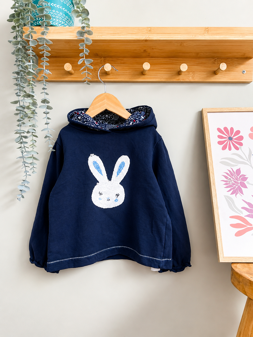 Sweat pull à capuche fille Sergent Major 7 ans bleu paillettes lapin hiver