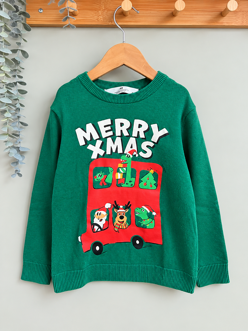 Pull de Noël vert H&m garçon 6 ans hiver manches longues