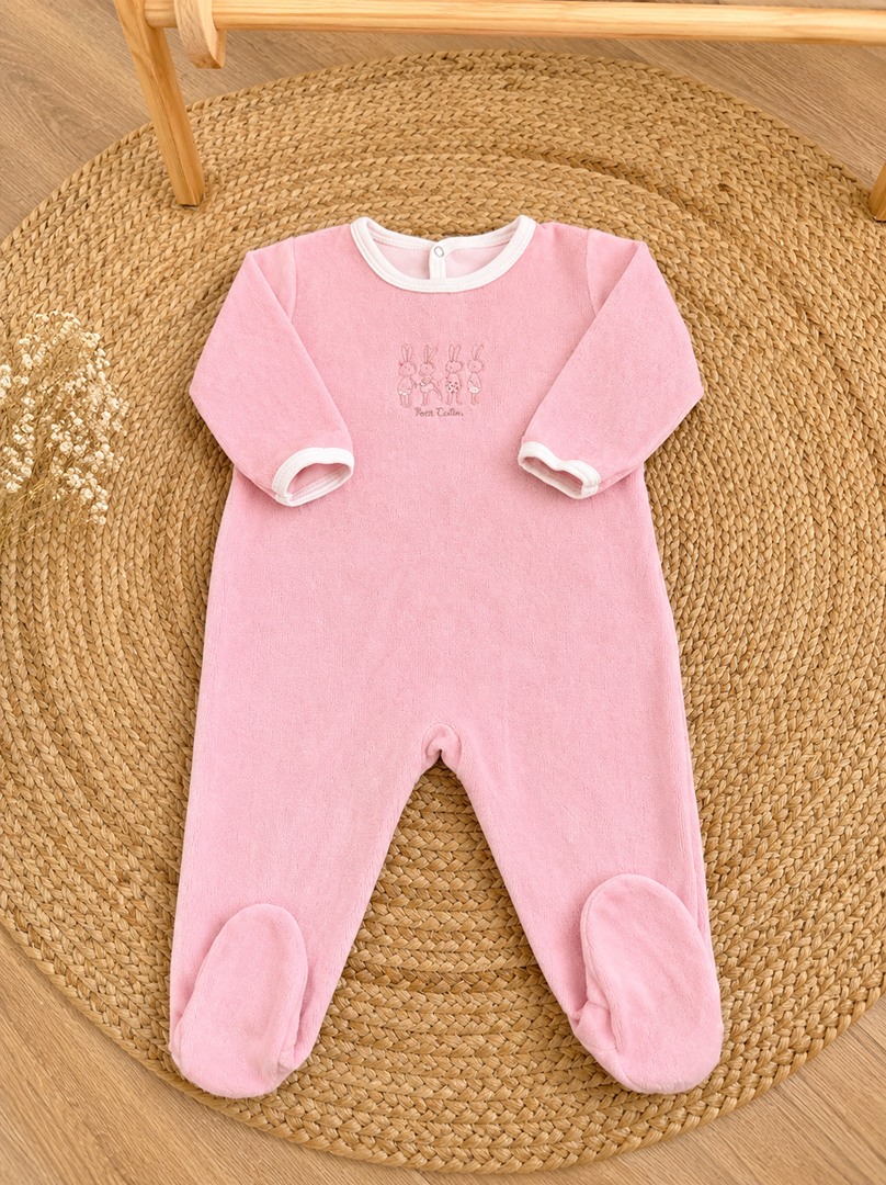 Pyjama 1 pièce en velours fille Petit Bateau 9 mois rose velours manches longues