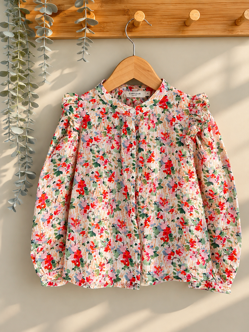 Blouse Cyrillus fille mi-saison motif floral multicolore manches longues 4 ans