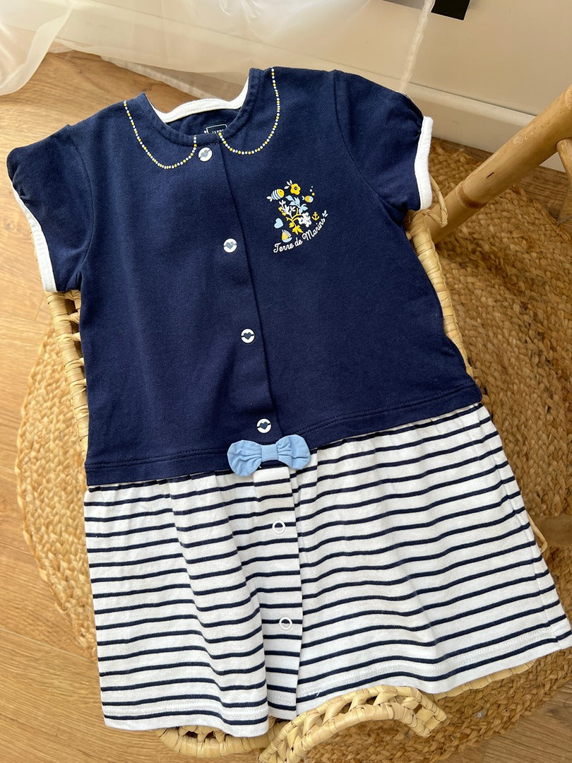 Robe fille Terre de Marins bleu marine manches courtes 2 ans été