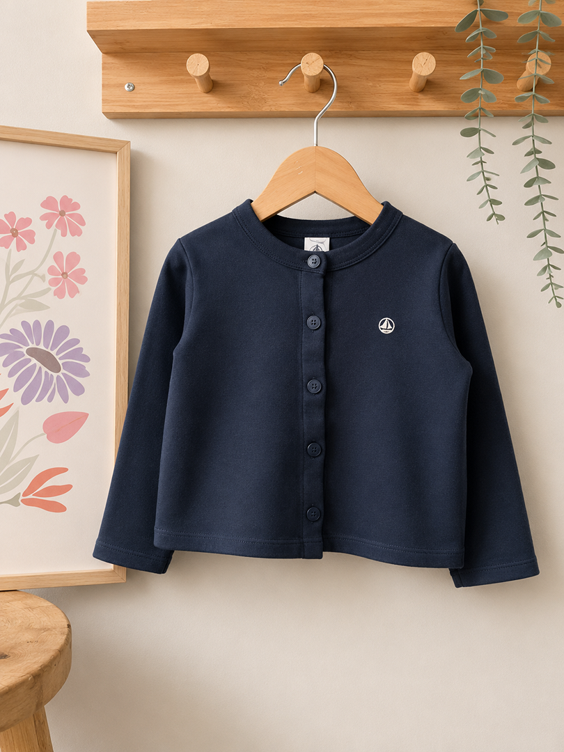 Gilet cardigan bleu marine Petit Bateau fille mi-saison 3 ans