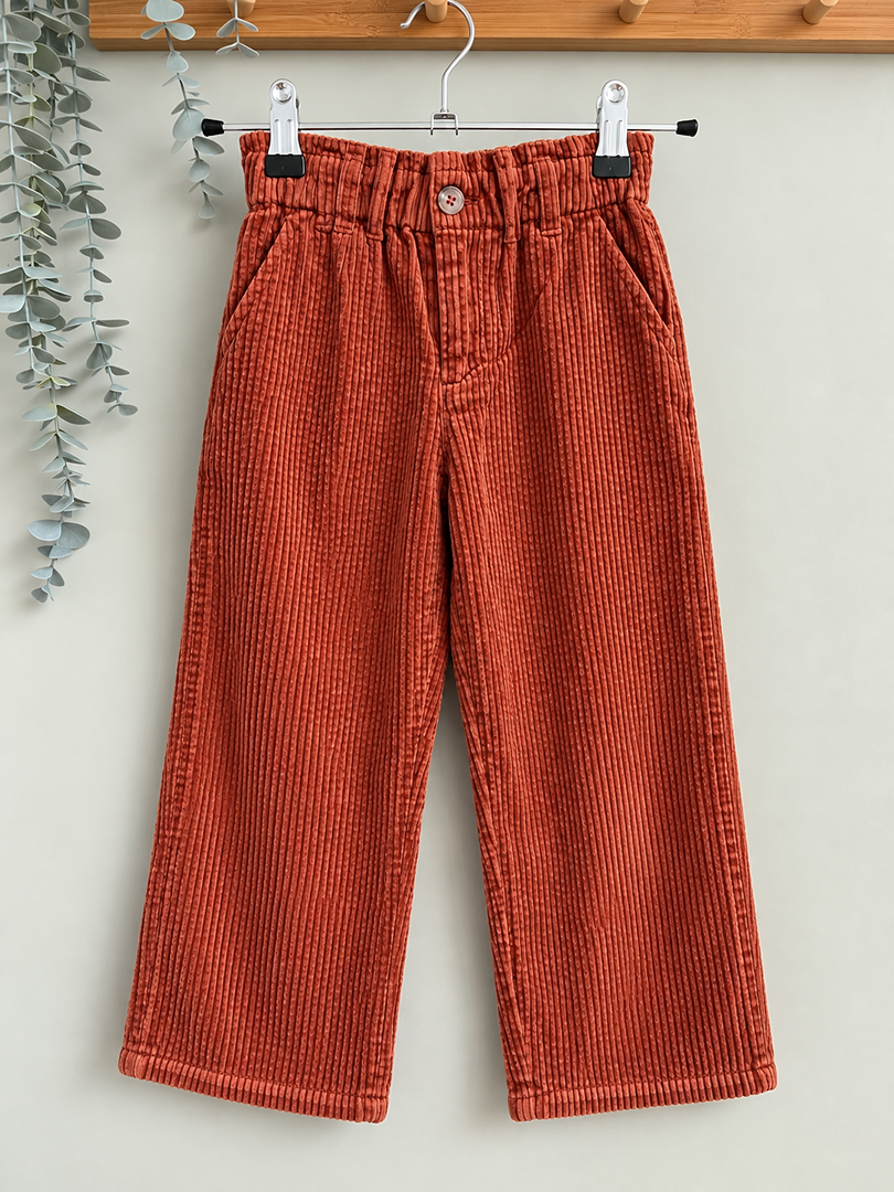 Pantalon large velours côtelé fille Okaidi terracotta mi-saison 5 ans