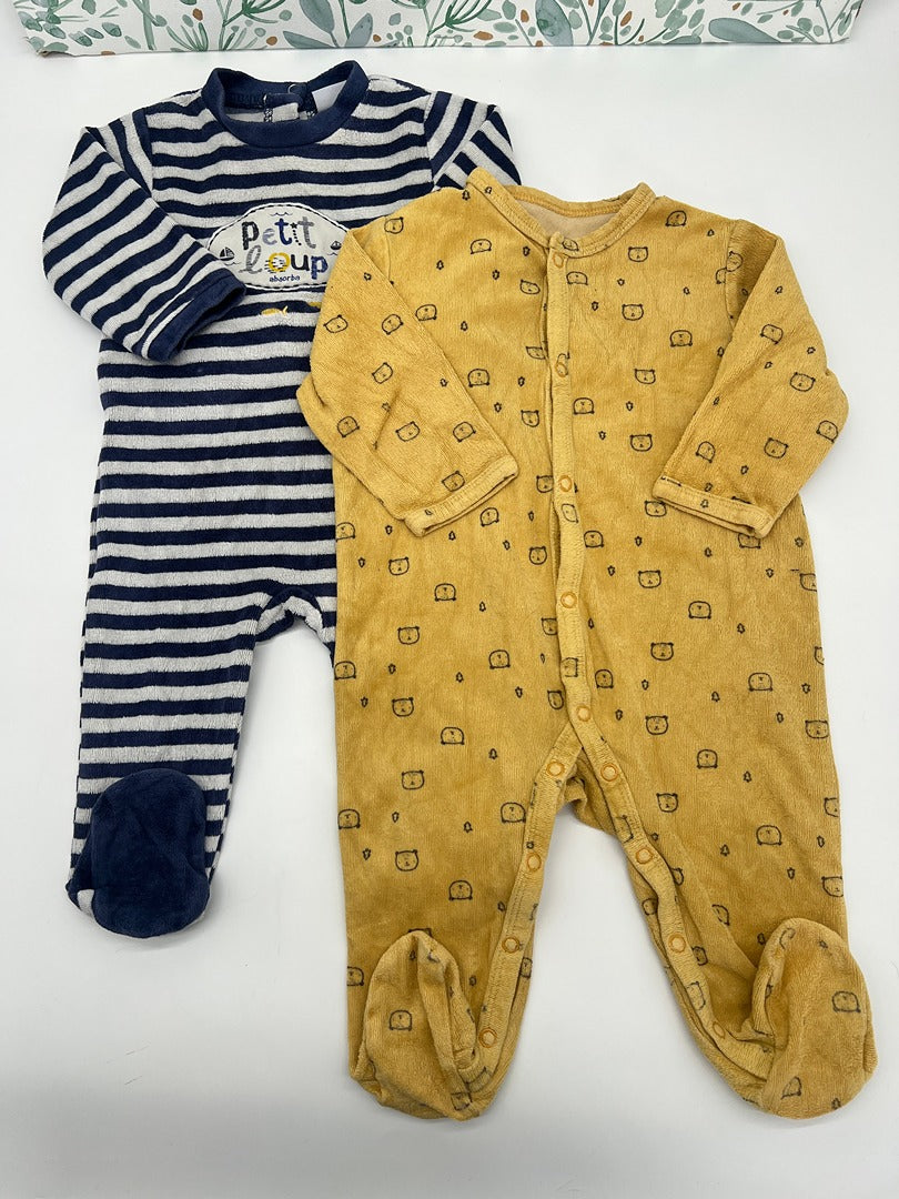 Lot 2 Pyjamas 1 pièce Velours Absorba Kiabi 6 mois Garçon Hiver