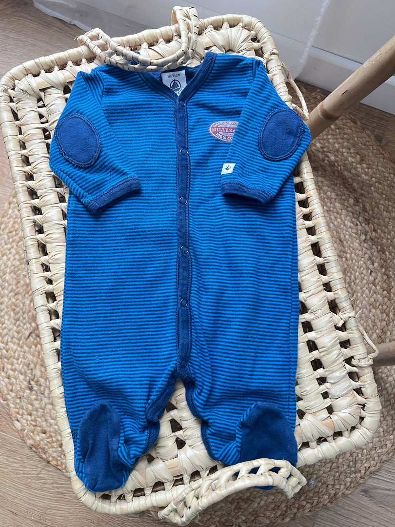 Pyjama 1 pièce dors-bien Petit Bateau bleu 1 mois garçon jersey mi-saison