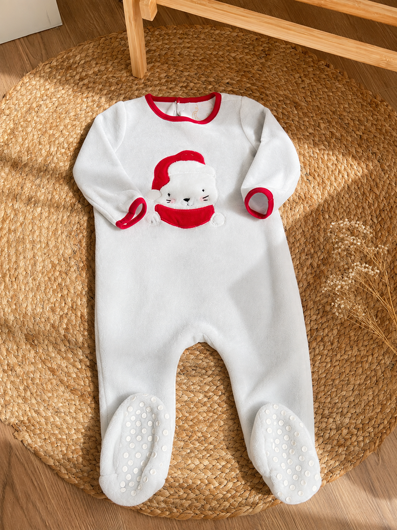 Pyjama 1 pièce velours mixte Sergent Major hiver gris et blanc Noël 18 mois fille ou garçon