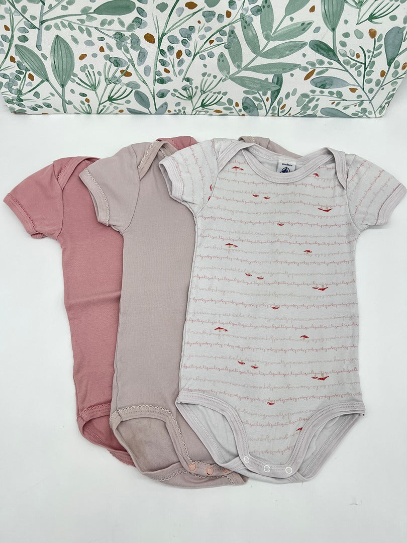 Lot 3 bodies manches courtes col Us Petit Bateau fille 2 ans été rose
