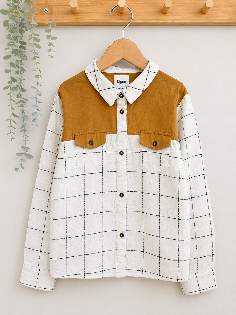 Chemise Blune 8 ans carreaux moutarde garçon mi-saison