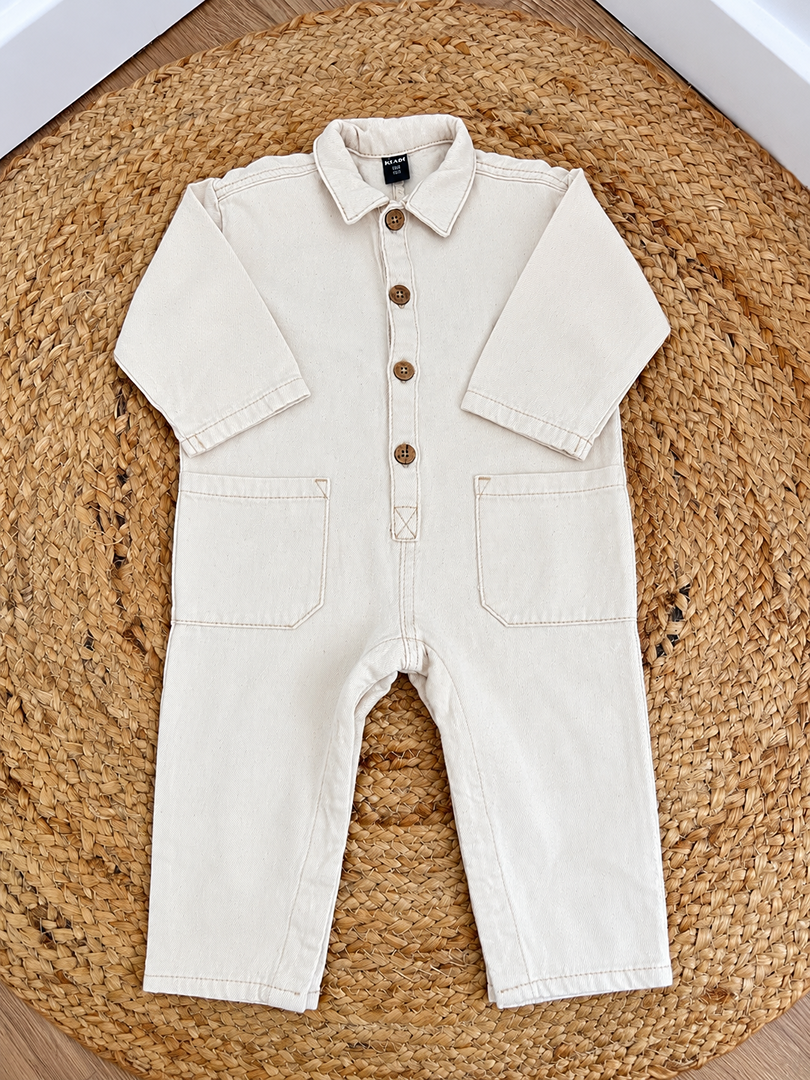 Combinaisonen jean mixte Kiabi 18 mois beige mi-saison manches longues garçon ou fille