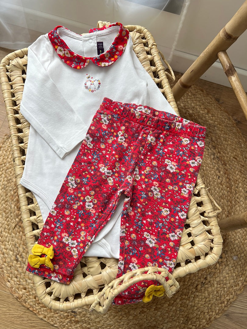 Ensemble Sergent Major blanc fille 6 mois manches longues body legging