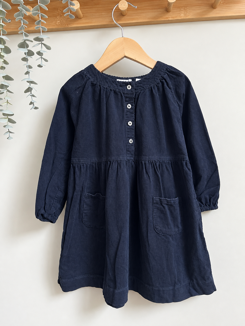 Robe velours côtelé fille Bout'chou bleu marine manches longues hiver 3 ans