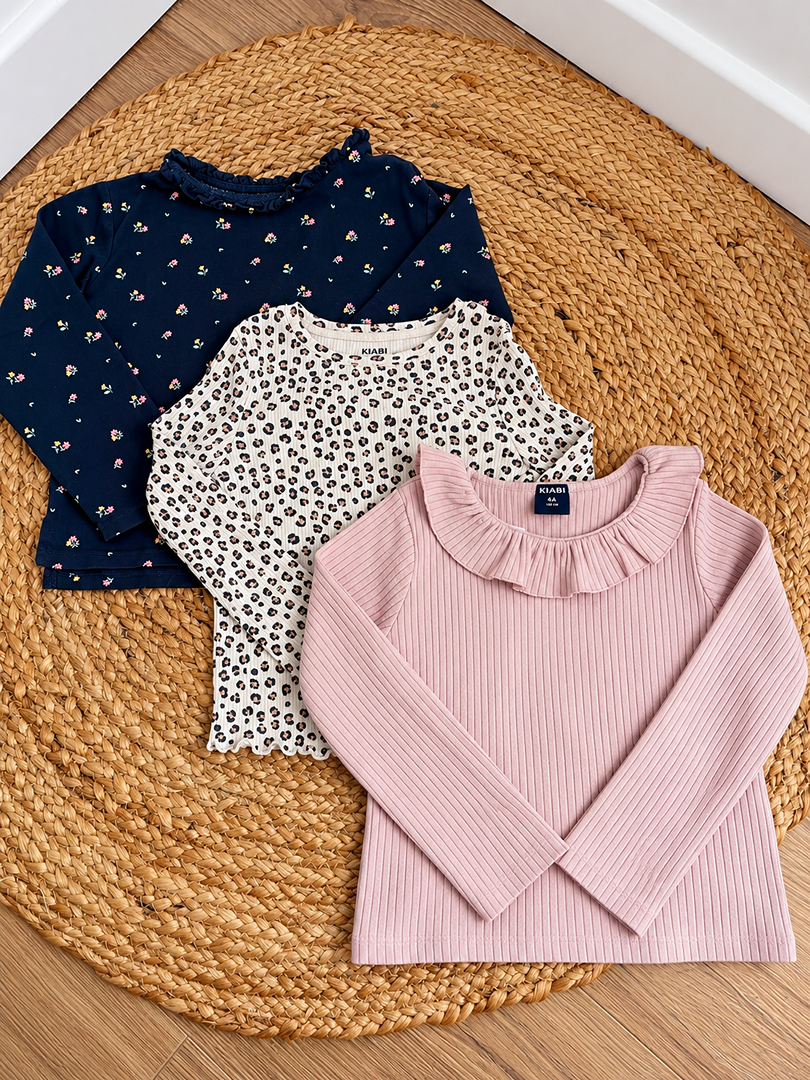 Lot de 3 t-shirts manches longues Kiabi fille 4 ans mi-saison côtelé léopard