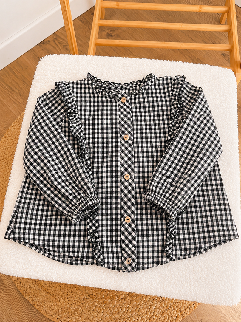 Blouse fille Zara 3 ans vichy noir manches longues mi-saison