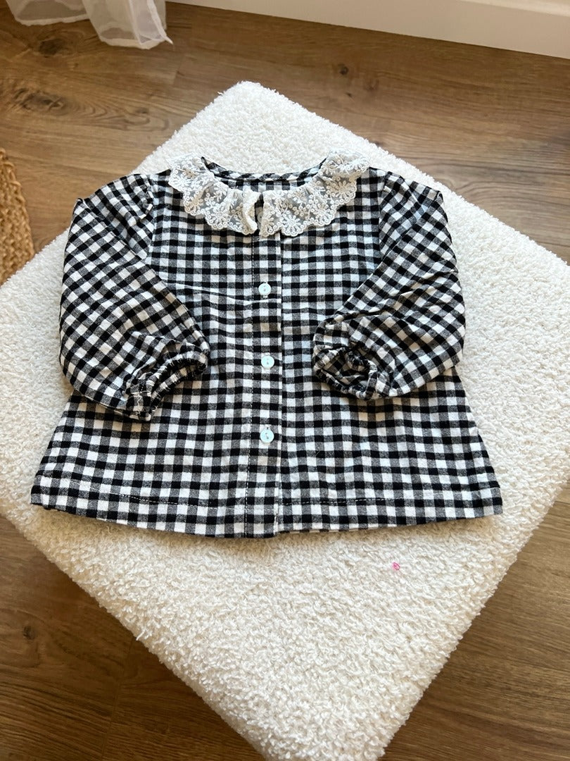 Chemisier fille Kiabi 3 mois noir et blanc carreaux mi-saison manches longues col dentelle