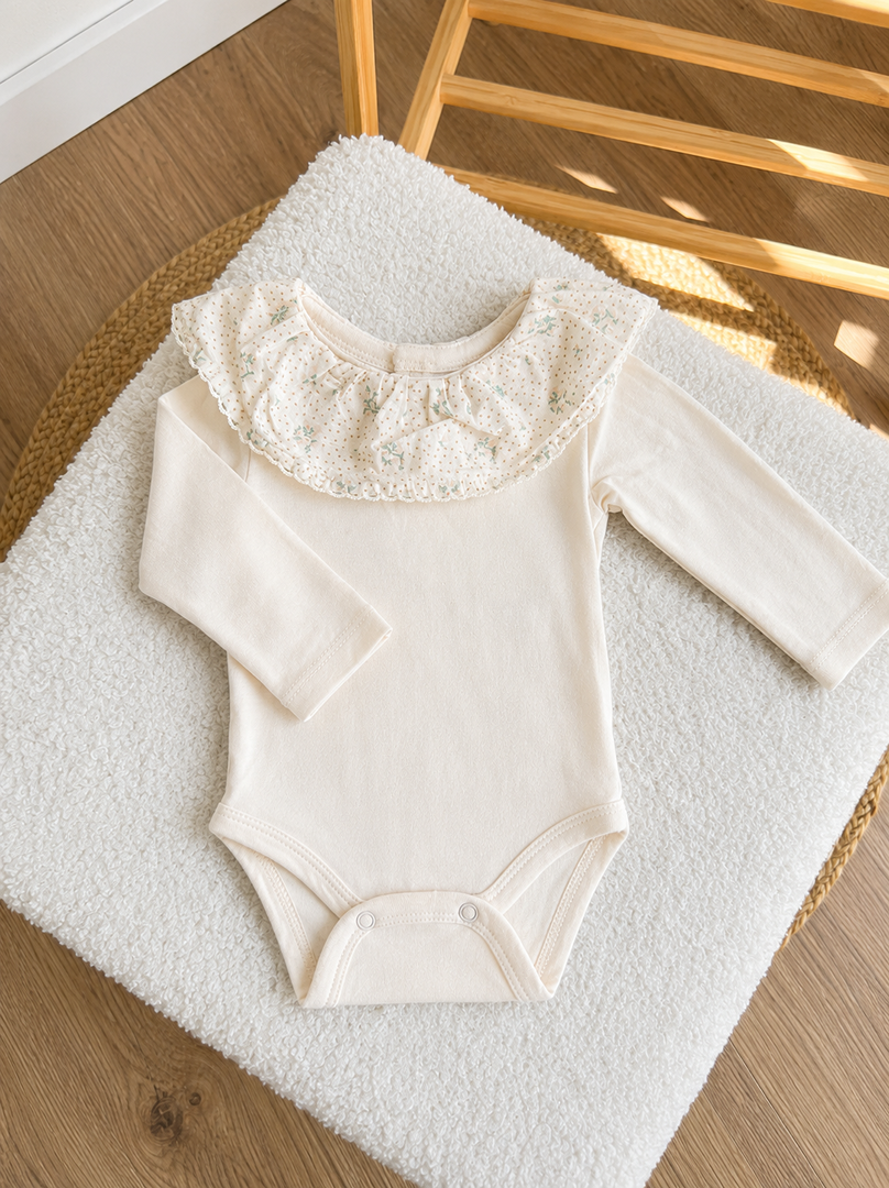 Body fille Kiabi Naissance crème col volanté manches longues