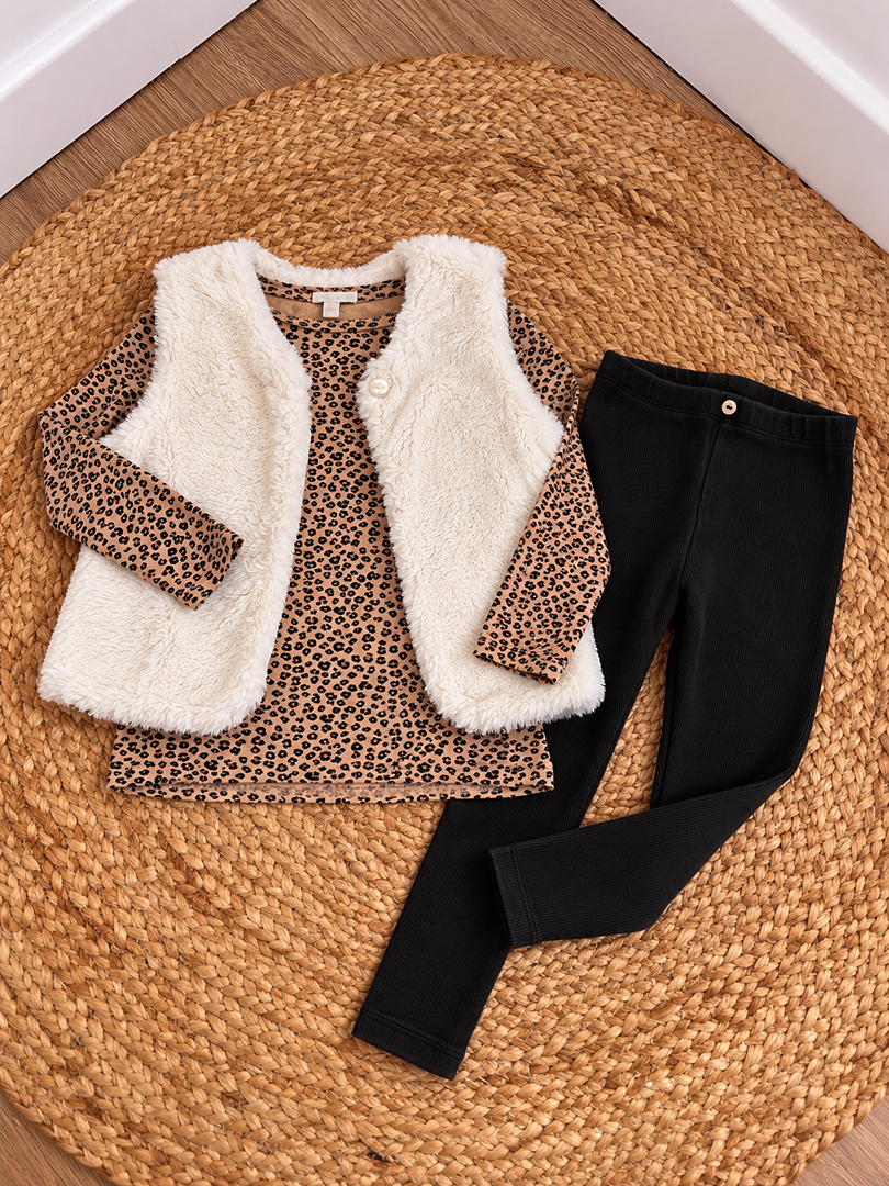 Ensemble fille mi-saison H&m - Zara - Kiabi 3 ans legging côtelé t-shirt léopard gilet