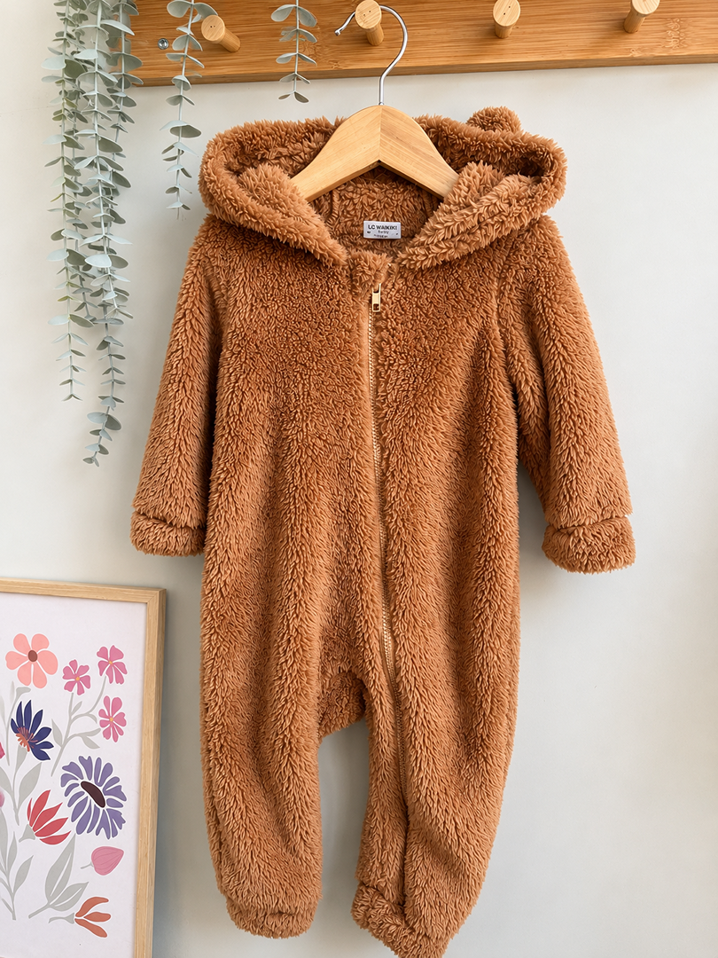 Combinaison pilote bébé Mixte marron style ours en polaire chaud Hiver 12 mois 18 mois garçon fille