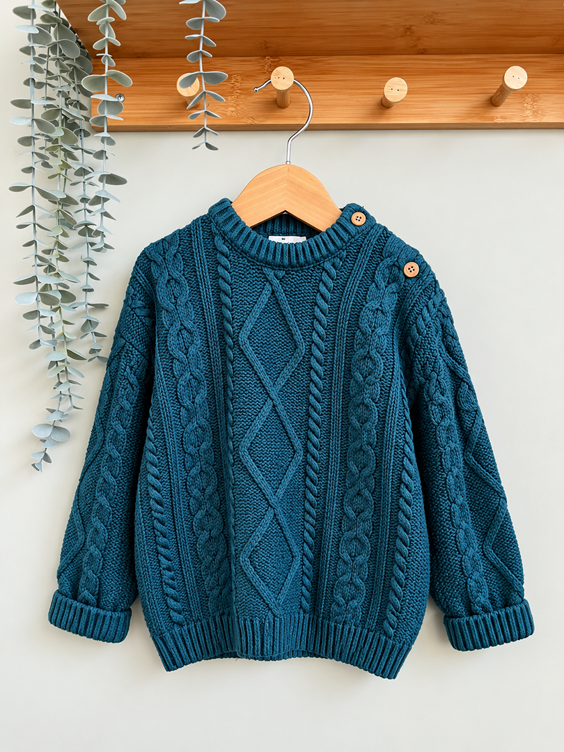 Pull Gémo torsadé garçon maille vert hiver manches longues 3 ans