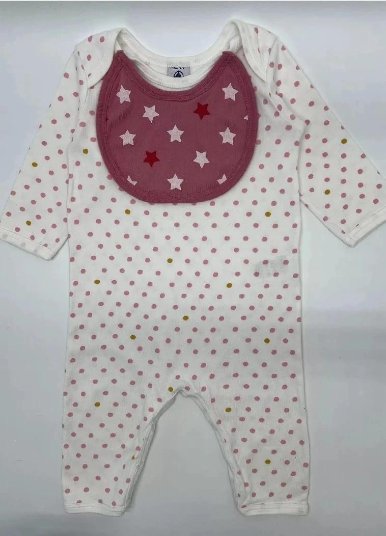 Pyjama 1 pièce en jersey avec bavoir intégré fille - Petit Bateau 12 mois