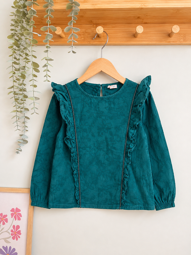 Blouse fille vert Tape à l'oeil 3 ans manches longues volants