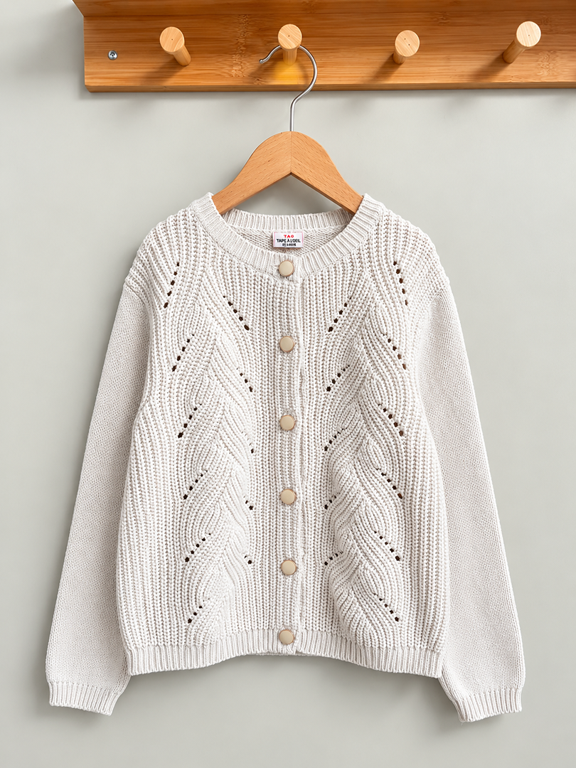 Gilet cardigan Tape à l'œil crème fille mi-saison 8 ans manches longues
