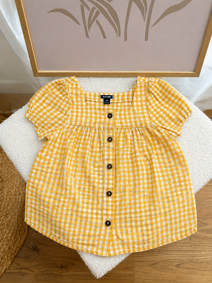 Blouse fille Kiabi 5 ans vichy jaune été manches courtes