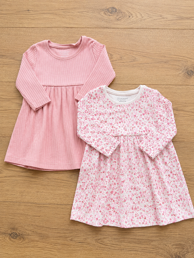 Lot 2 robes côtelé fille Primark 6 mois 9 mois 74 cm rose manches longues mi-saison