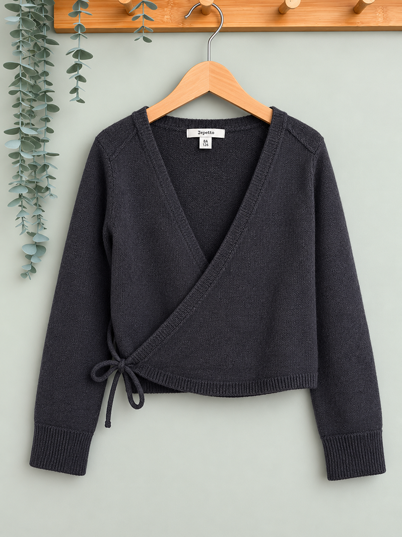 Gilet cache-cœur fille Repetto noir mi-saison manches longues 8 ans