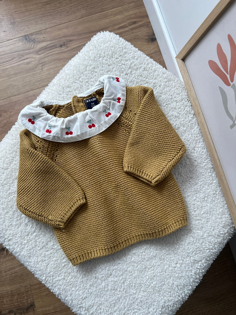 Pull fille Kiabi 1 mois moutarde col Claudine hiver