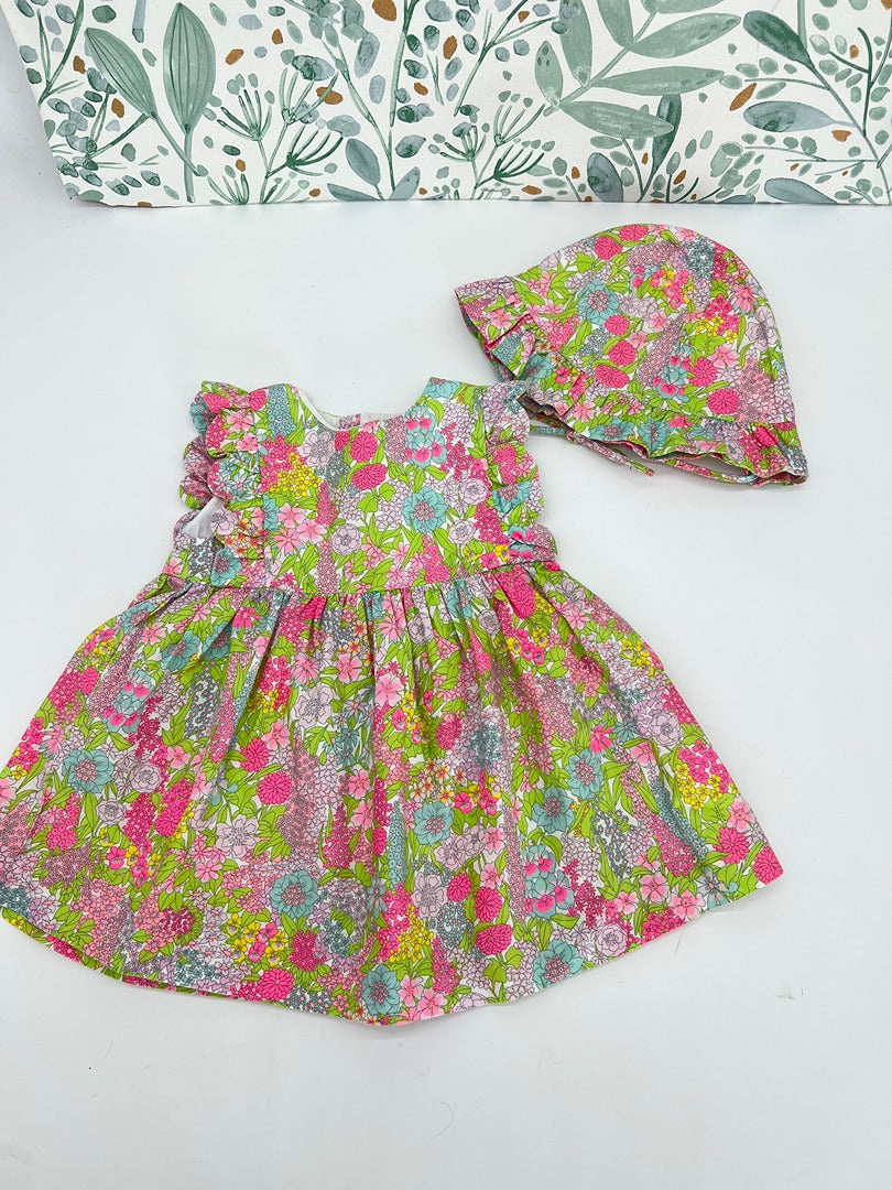 Robe + chapeau assorti liberty été fille Jacadi - 6 mois - Rose fleuri