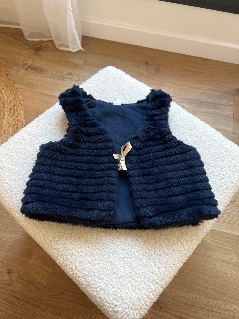 Gilet sans manches fille Orchestra bleu marine fausse fourrure 18 mois