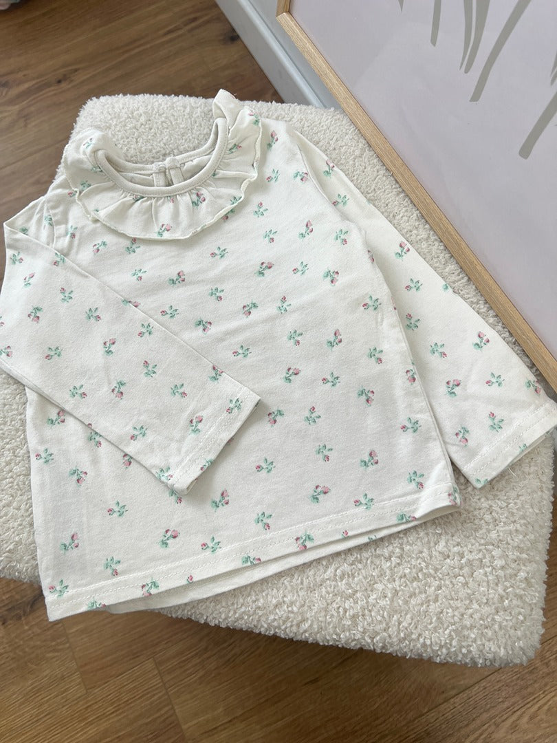 Haut manches longues fille fleurie Primark - 12 mois / 18 mois - Crème joli col