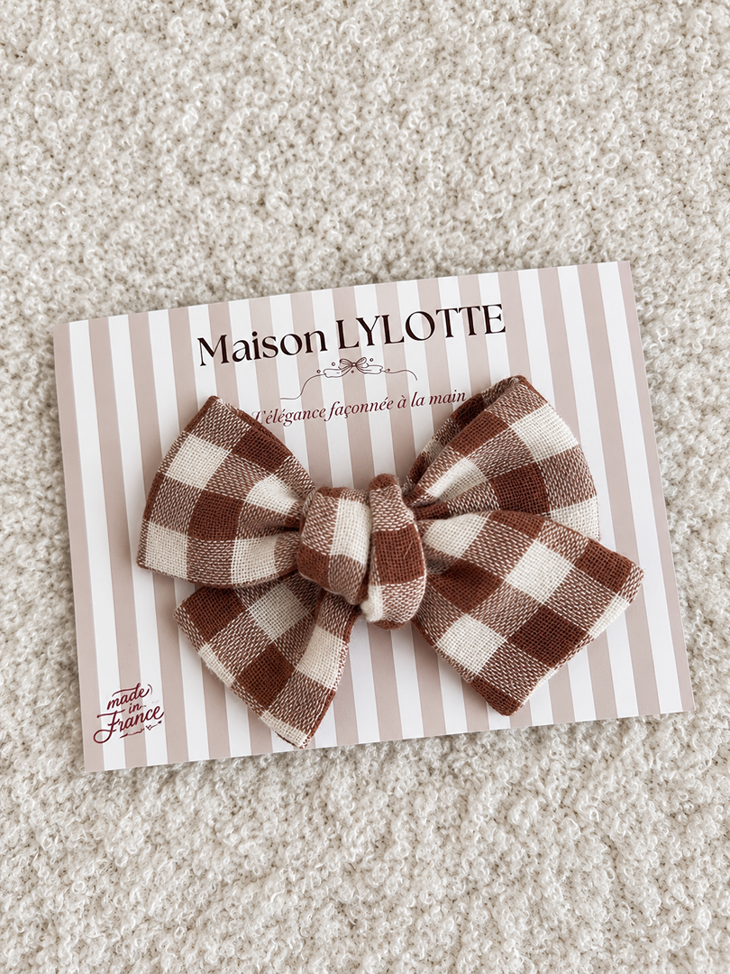 Barrette nœud fille Maison Lylotte marron carreaux mi-saison - Neuf avec étiquette