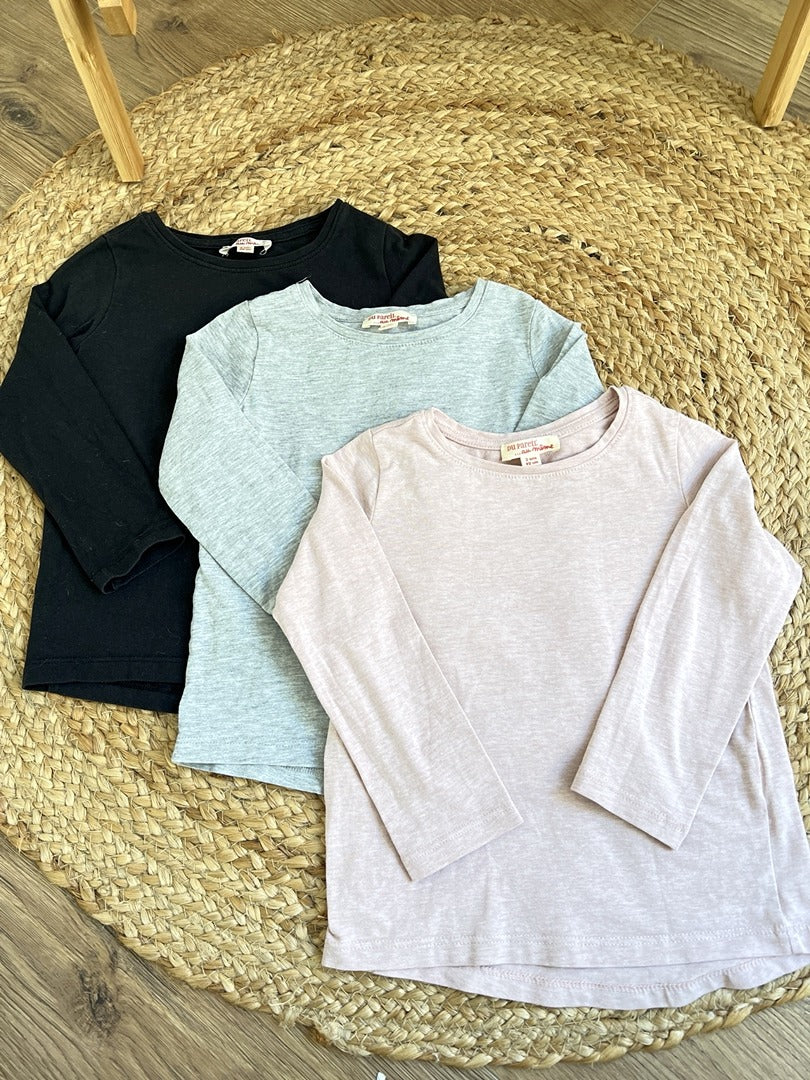 Lot de 3 t-shirts manches longues fille Du Pareil au Même rose gris noir 92 cm mi-saison - Très bon