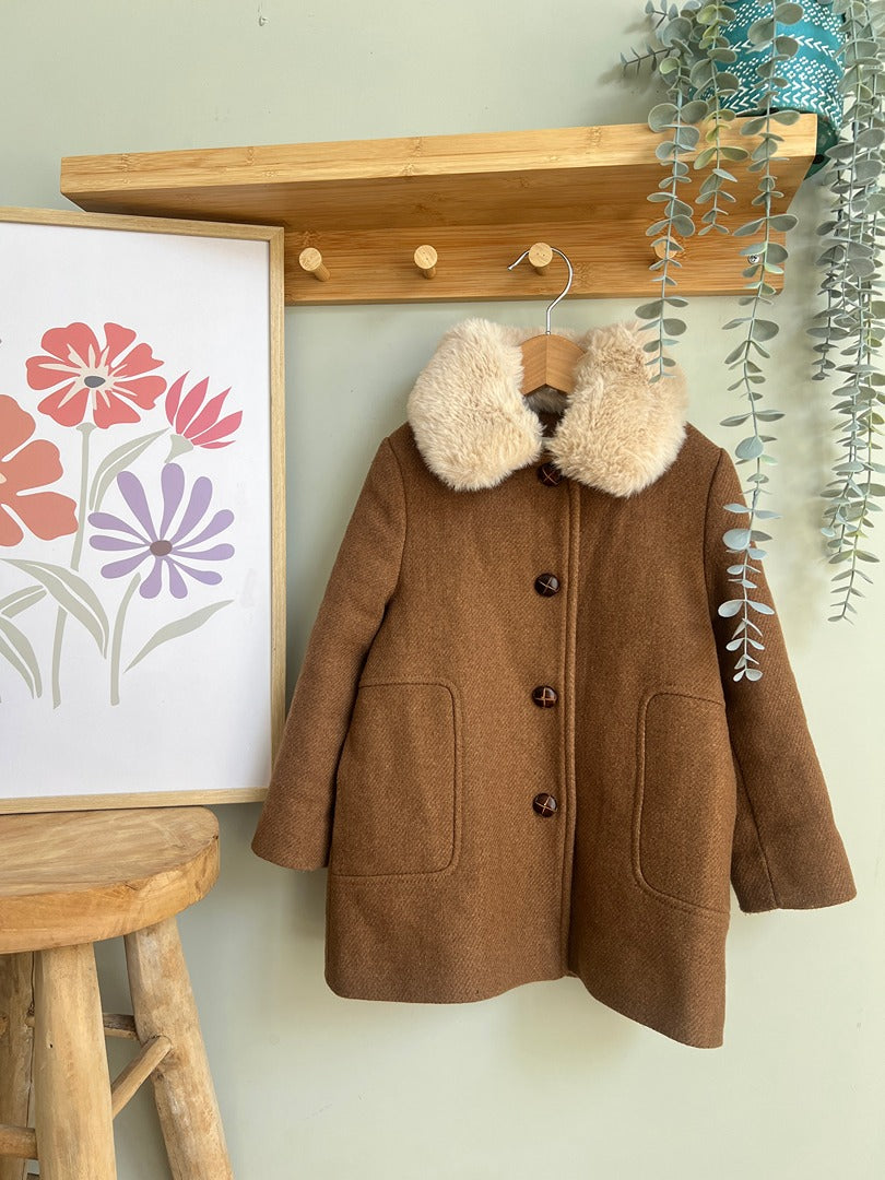 Manteau fille Monoprix Premium 4 ans camel col fourrure hiver
