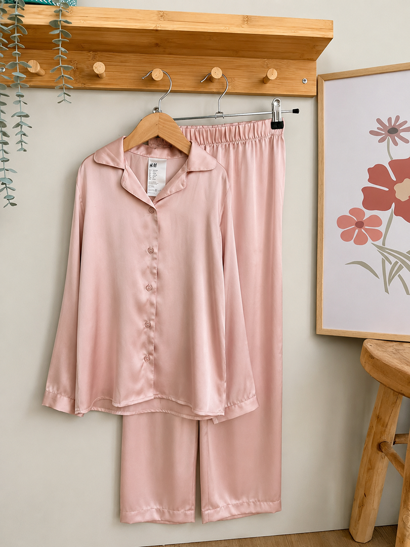 Pyjama satin rose H&m fille 5 ans 6 ans mi-saison manches longues neuf avec étiquette