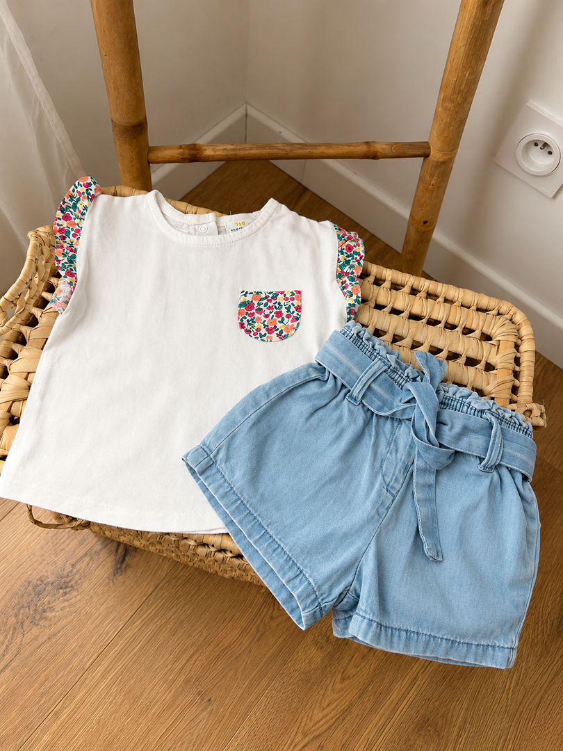 Ensemble été fille 6 mois Tape à l'œil Tao Kiabi T-shirt manches courtes short