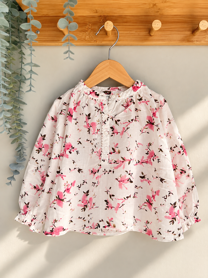 Blouse Cyrillus fille 4 ans rose à fleurs mi-saison manches longues
