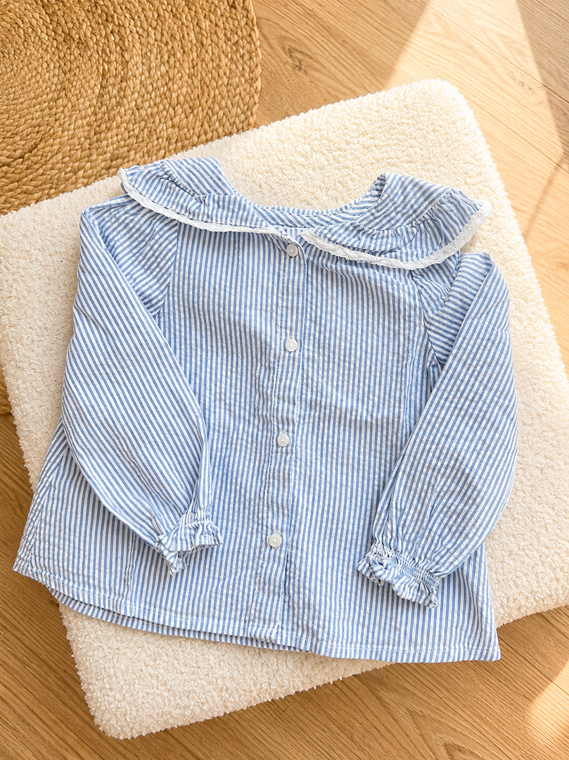 Chemise rayée bleu Zara 12 mois 18 mois 86 cm fille mi-saison manches longues