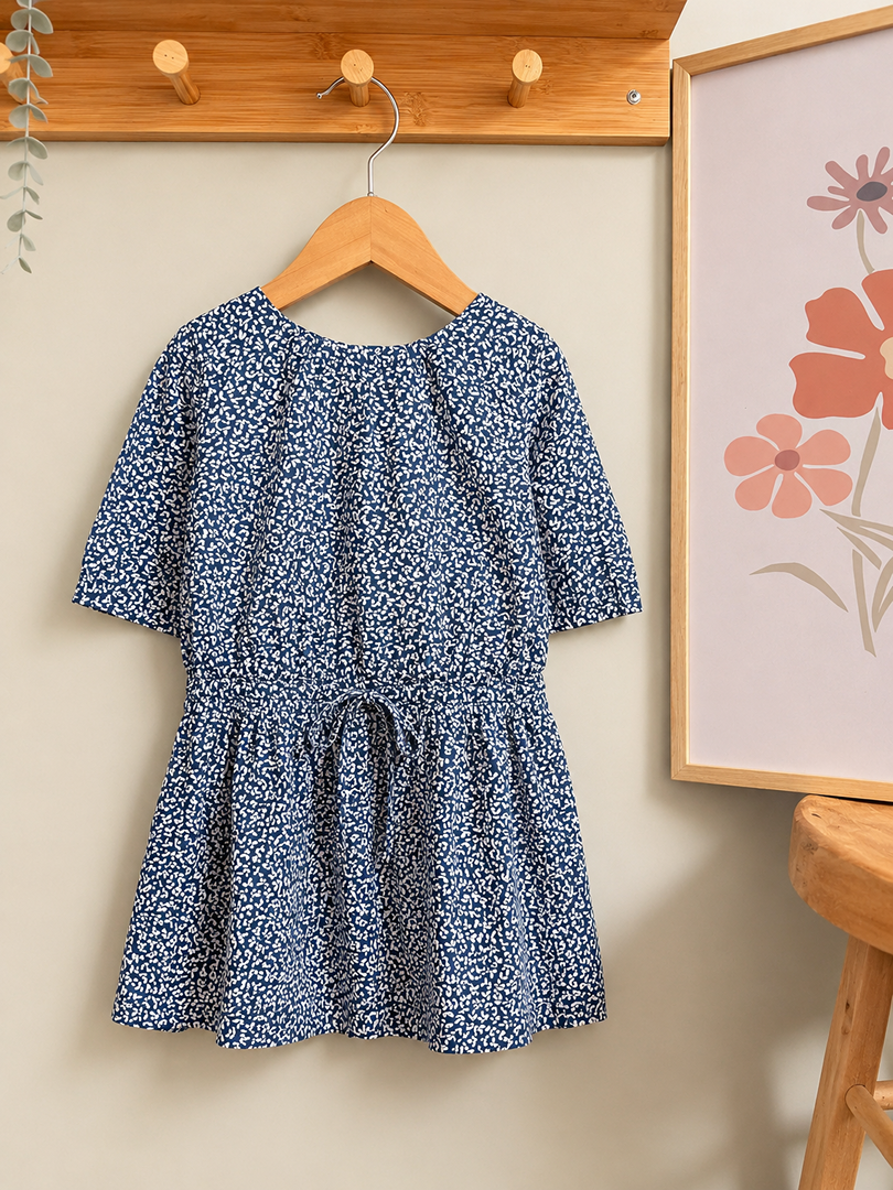 Robe fille Jacadi 3 ans bleue à fleurs manches courtes été