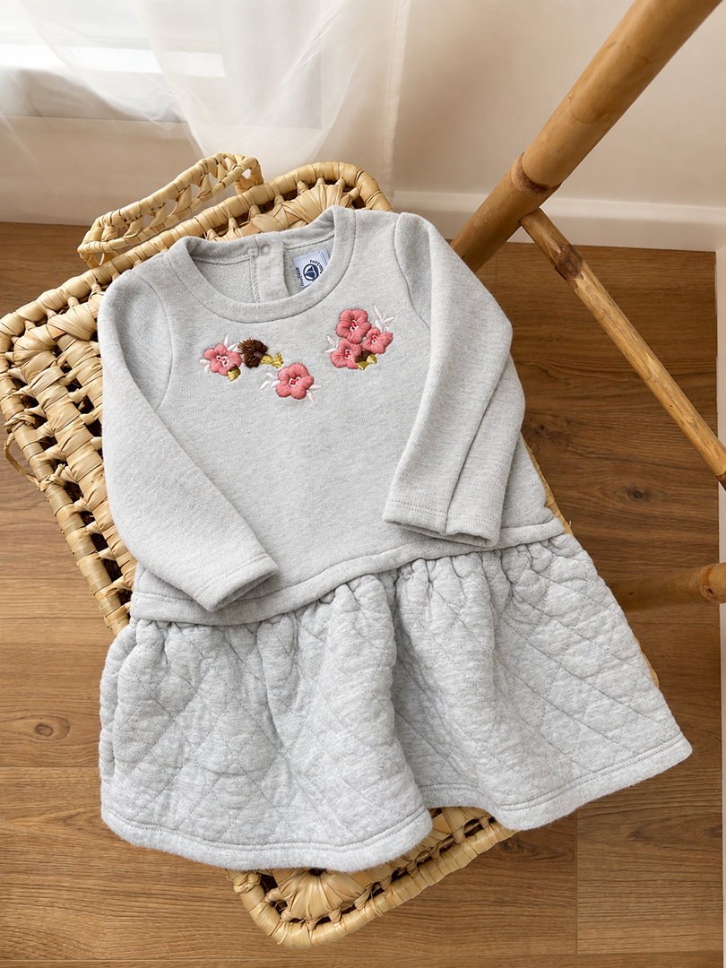 Robe fille manches longues gris Petit Bateau hiver 18 mois molletonné