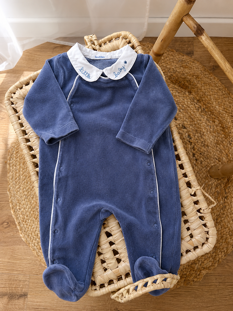 Pyjama grenouillère 1 pièce velour bleu Bout'chou 3 mois garçon hiver